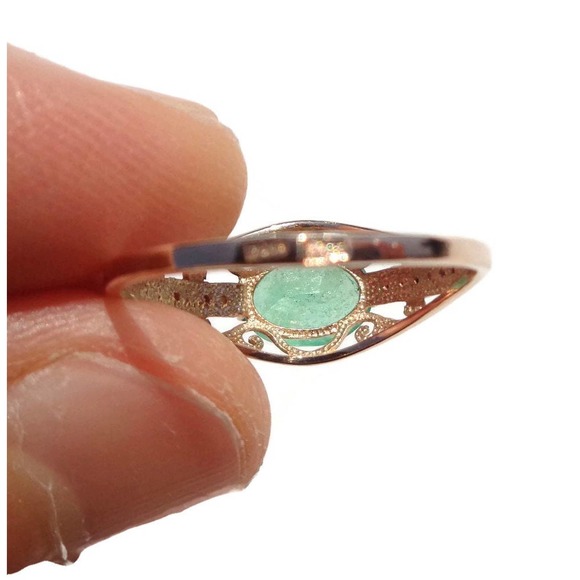 14K Rose Gold Emerald Ring, Natural Green Emerald Gemstone Ring Size 7.5 1.15ct - Picture 8 of 9